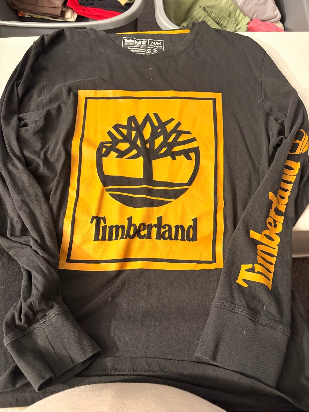Timberland Black Long Sleeve Tee with Yellow Logo